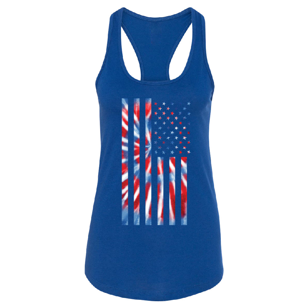 Patriotic Tie Dye American Flag Women's Racerback 4th of July USA Shirt 