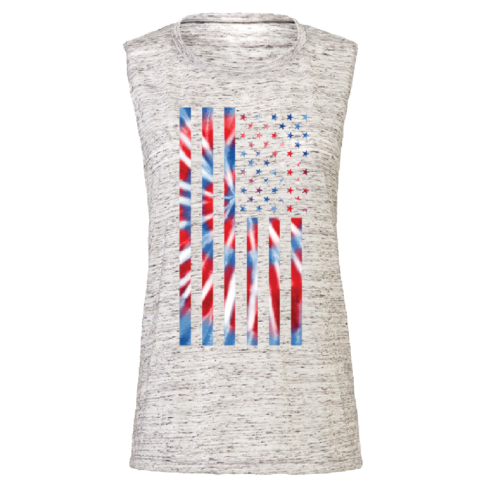 Patriotic Tie Dye American Flag Women's Muscle Tank 4th of July USA Tee 