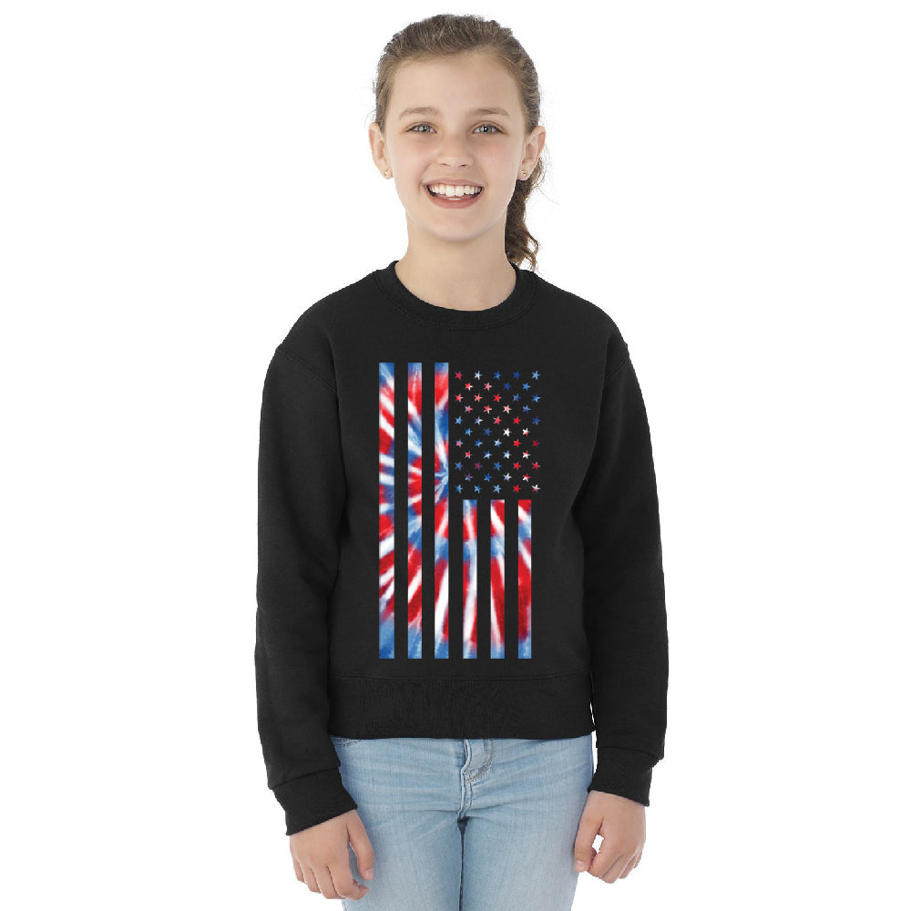 Patriotic Tie Dye American Flag Youth Crewneck 4th of July USA SweatShirt 