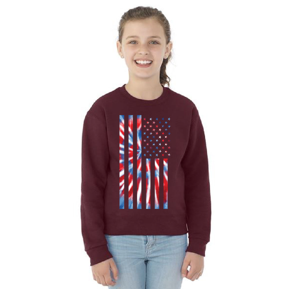 Patriotic Tie Dye American Flag Youth Crewneck 4th of July USA SweatShirt 