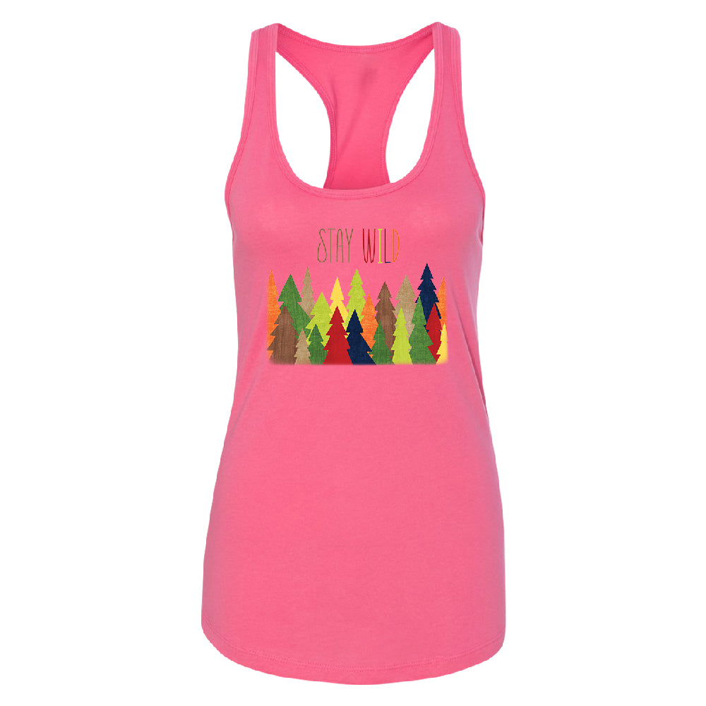 Stay Wild Live in Forest Women's Racerback Colorful Wild Trees Shirt 