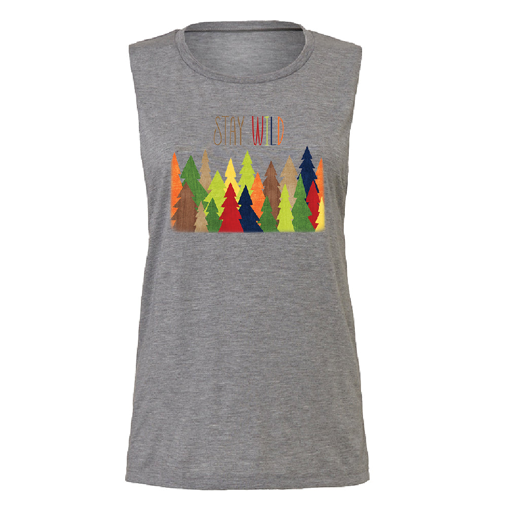 Stay Wild Live in Forest Women's Muscle Tank Colorful Wild Trees Tee 