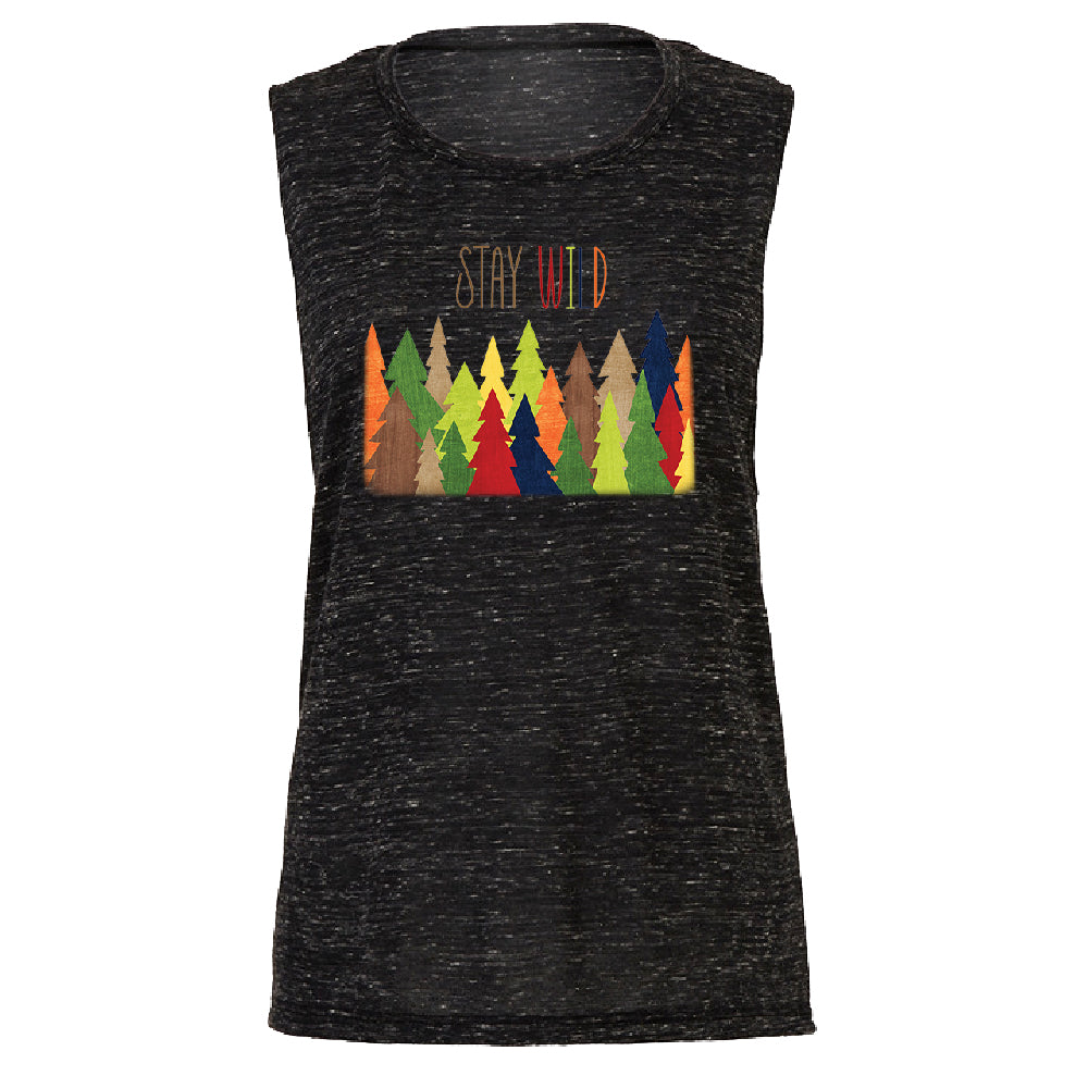 Stay Wild Live in Forest Women's Muscle Tank Colorful Wild Trees Tee 
