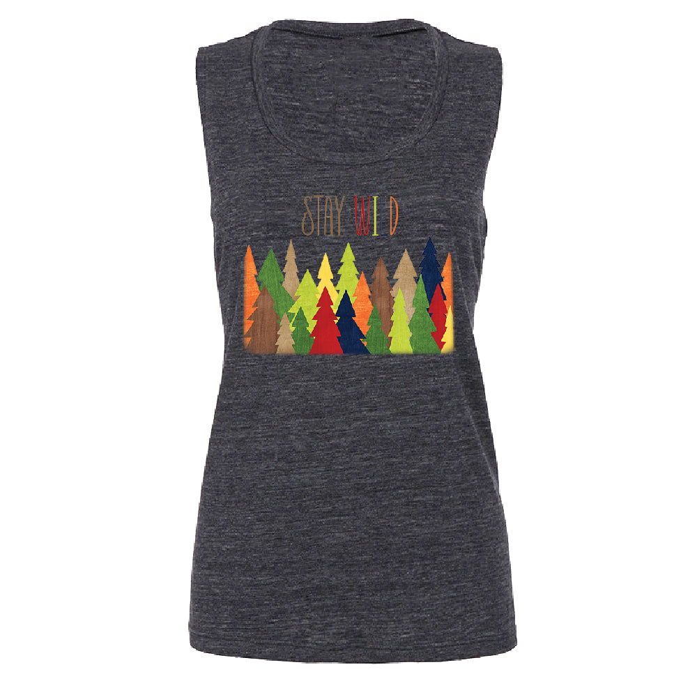 Stay Wild Live in Forest Women's Muscle Tank Colorful Wild Trees Tee 