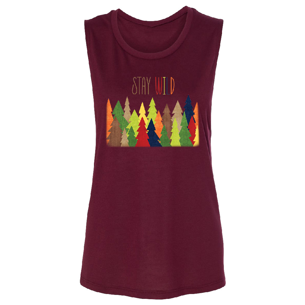Stay Wild Live in Forest Women's Muscle Tank Colorful Wild Trees Tee 