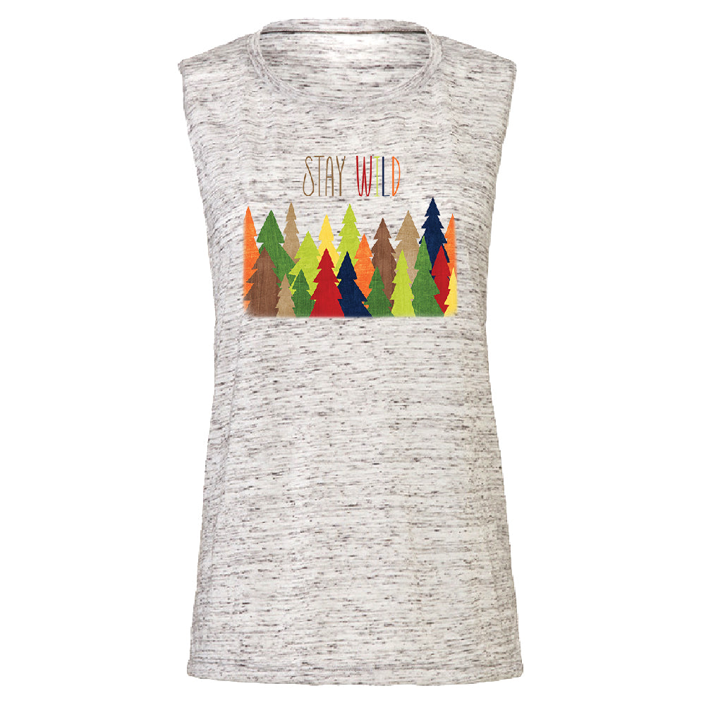 Stay Wild Live in Forest Women's Muscle Tank Colorful Wild Trees Tee 