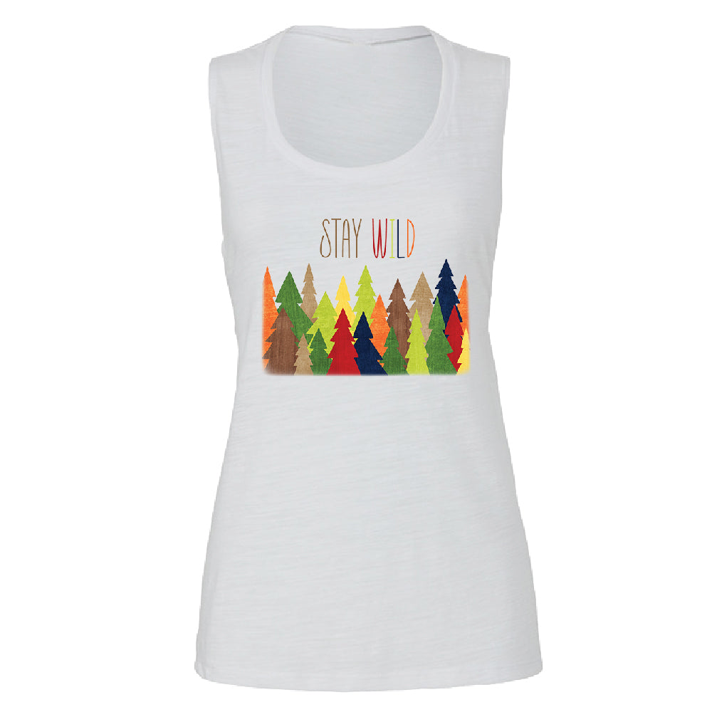 Stay Wild Live in Forest Women's Muscle Tank Colorful Wild Trees Tee 