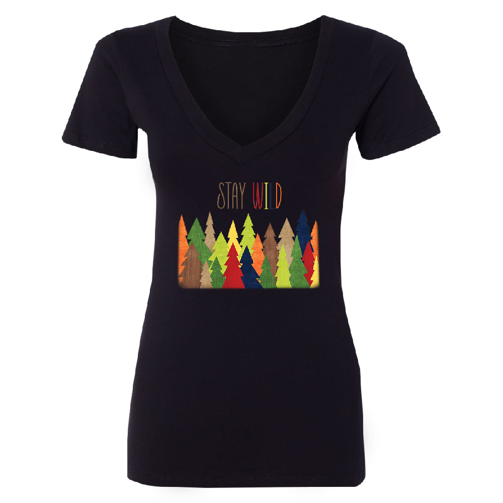 Stay Wild Live in Forest Women's Deep V-neck Colorful Wild Trees Tee 