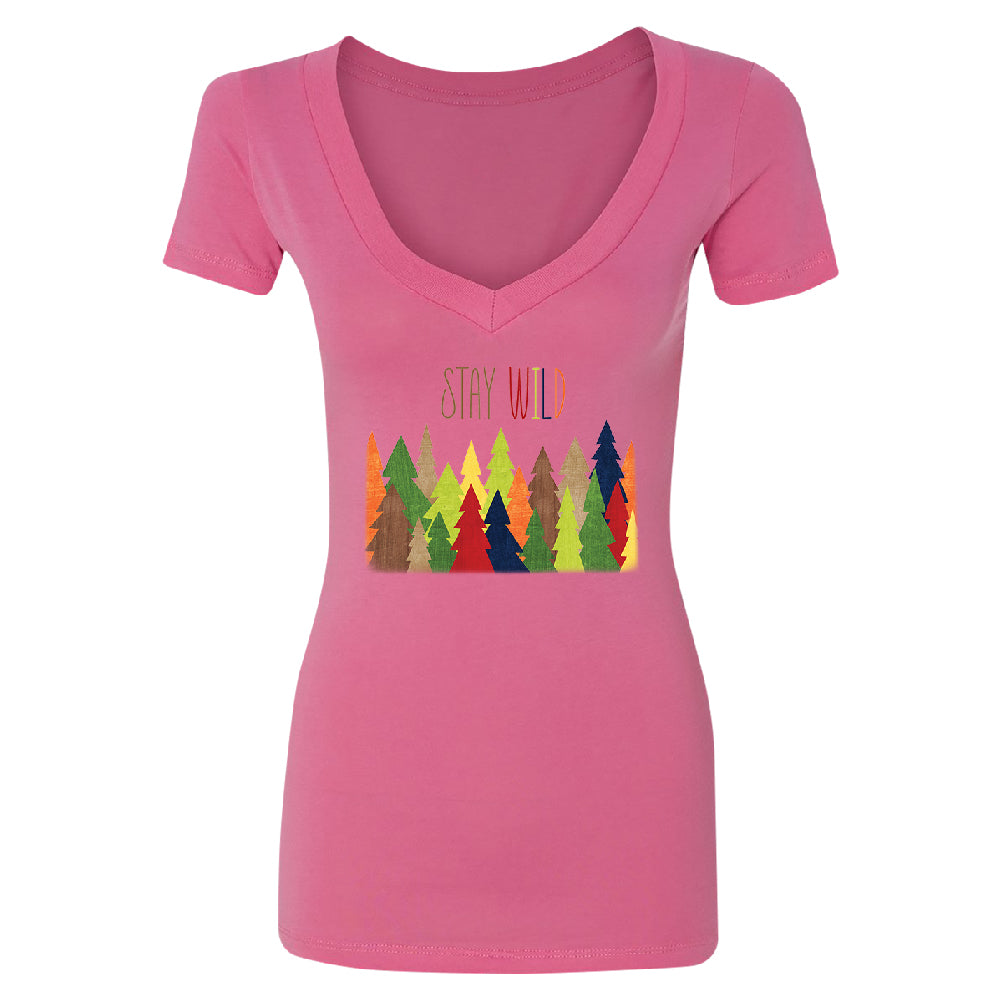 Stay Wild Live in Forest Women's Deep V-neck Colorful Wild Trees Tee 