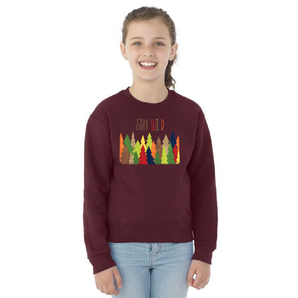 Stay Wild Live in Forest Youth Crewneck Colorful Wild Trees SweatShirt 