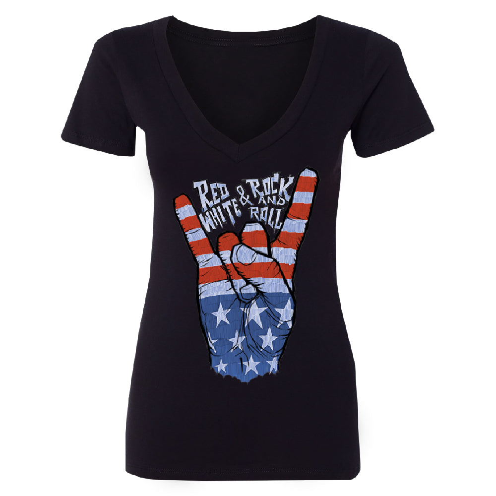 RWB Peace, USA Flag Rock and Roll Women's Deep V-neck 4th of July USA Tee 