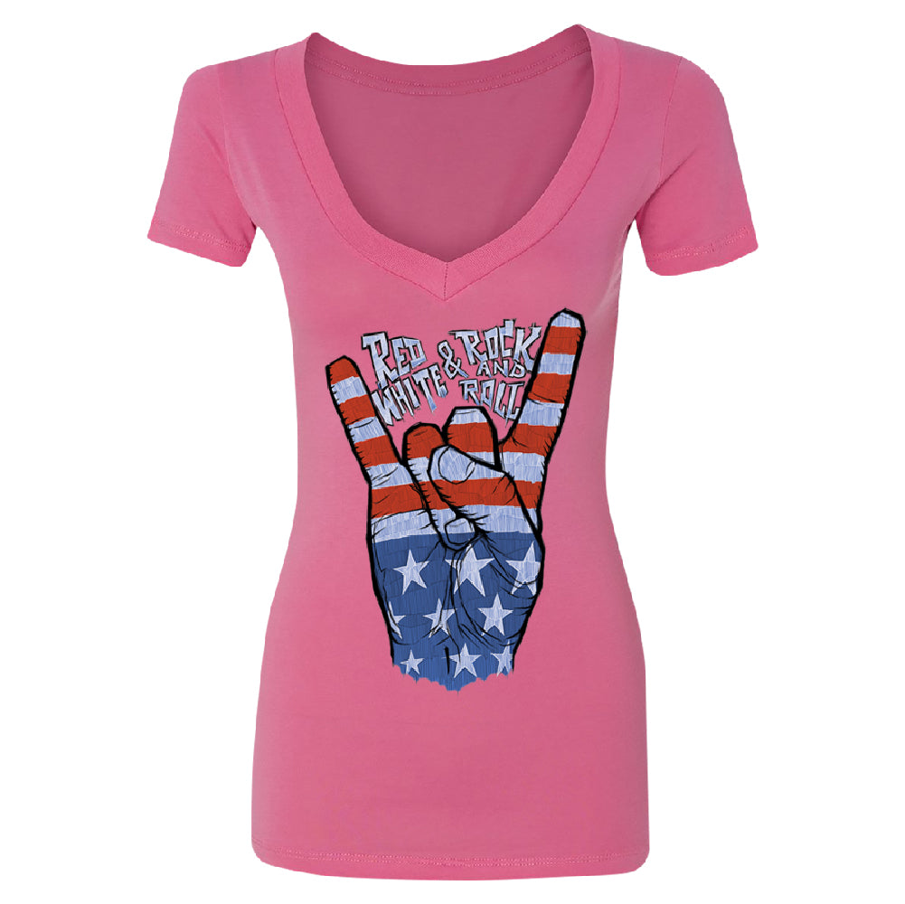 RWB Peace, USA Flag Rock and Roll Women's Deep V-neck 4th of July USA Tee 