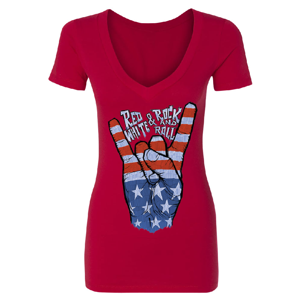 RWB Peace, USA Flag Rock and Roll Women's Deep V-neck 4th of July USA Tee 