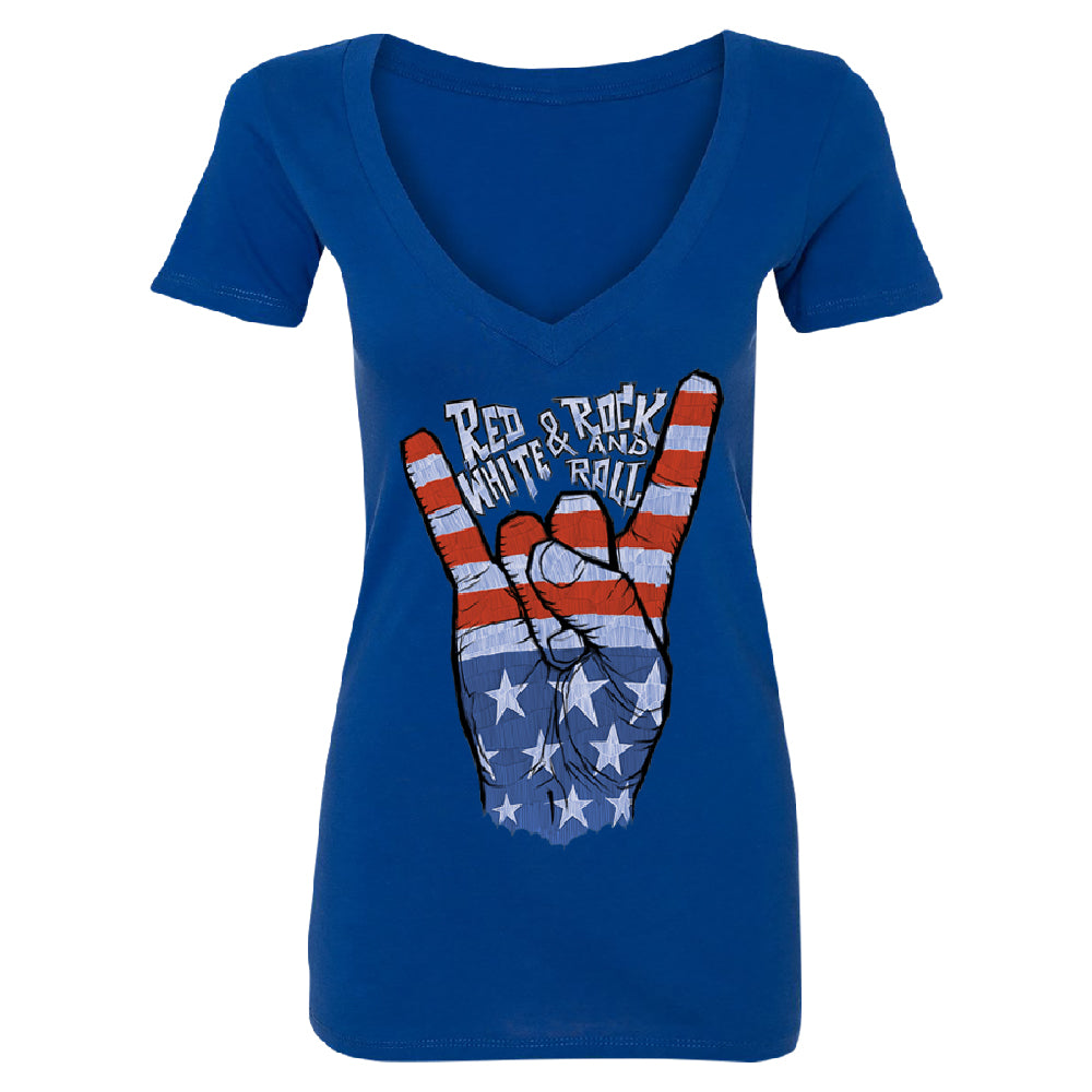 RWB Peace, USA Flag Rock and Roll Women's Deep V-neck 4th of July USA Tee 