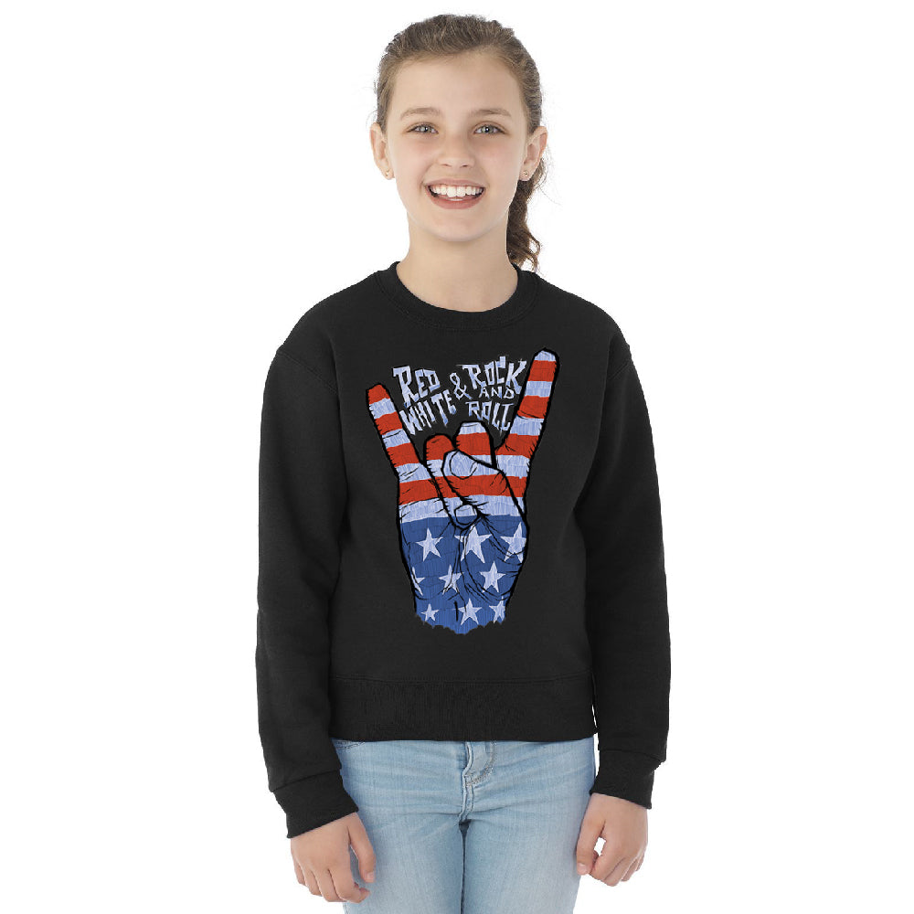 RWB Peace, USA Flag Rock and Roll Youth Crewneck 4th of July USA SweatShirt 