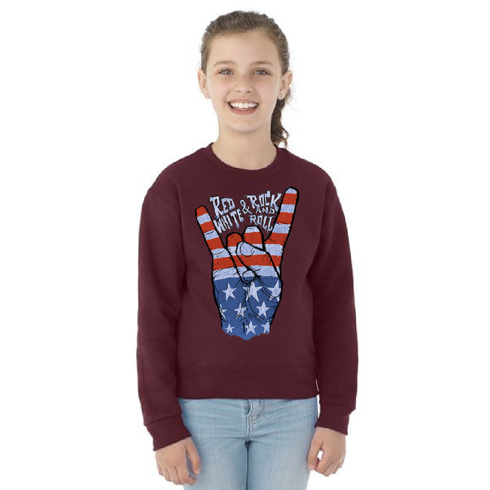 RWB Peace, USA Flag Rock and Roll Youth Crewneck 4th of July USA SweatShirt 