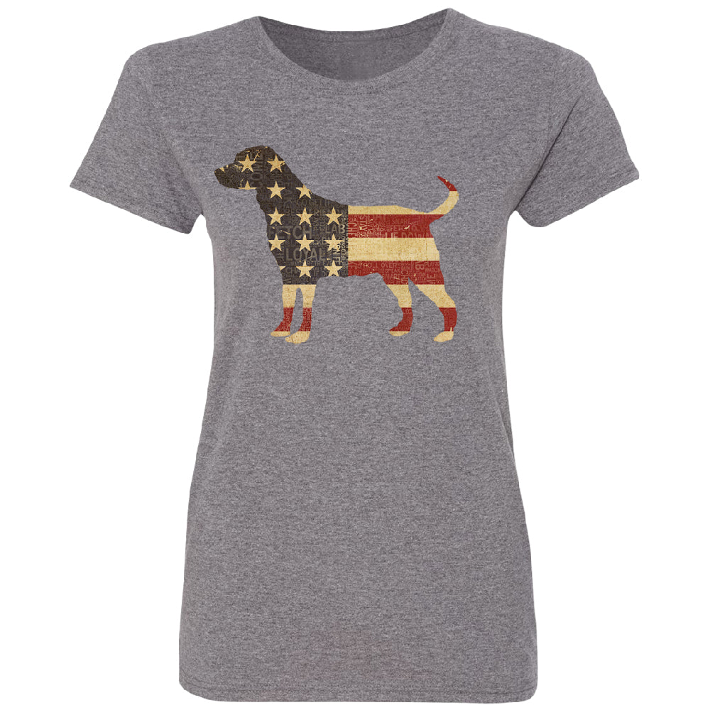 Patriotic American Flag Dog Silhouette Women's T-Shirt 