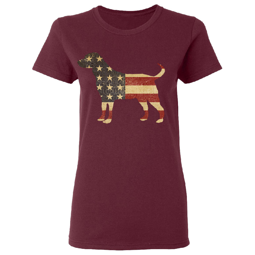 Patriotic American Flag Dog Silhouette Women's T-Shirt 