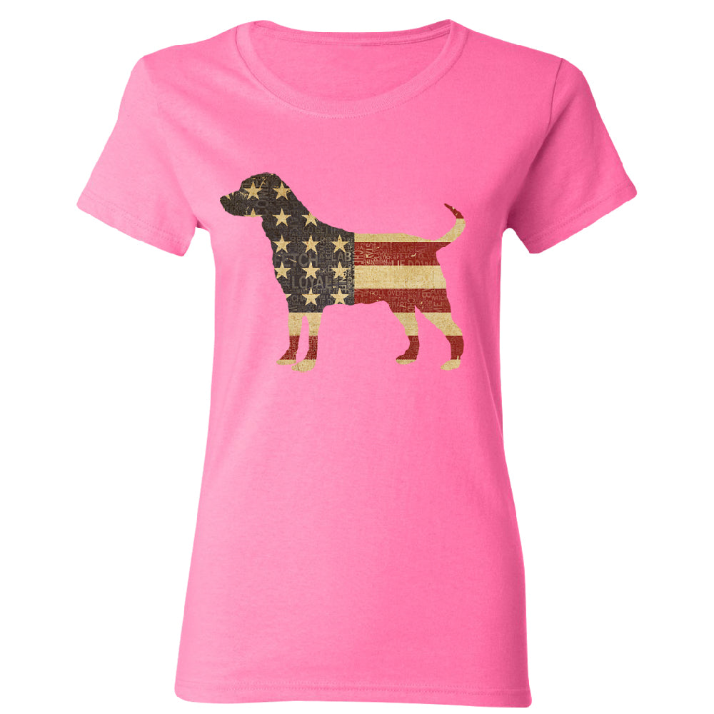 Patriotic American Flag Dog Silhouette Women's T-Shirt 