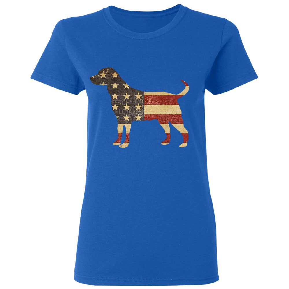 Patriotic American Flag Dog Silhouette Women's T-Shirt 