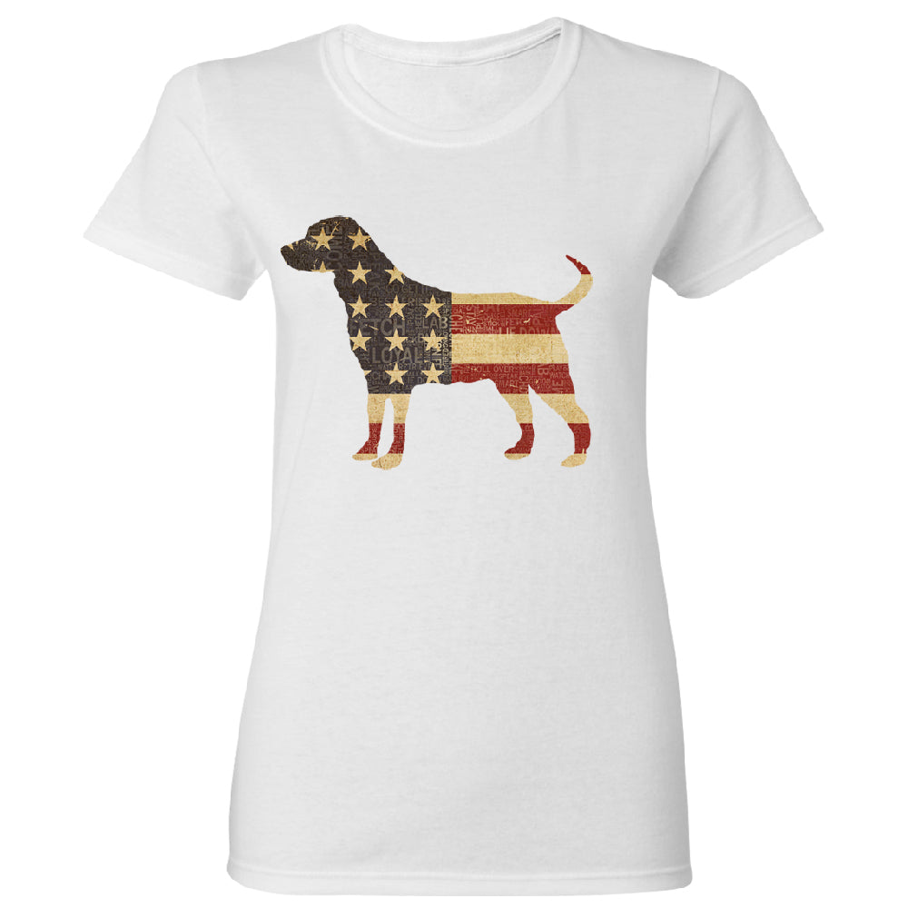 Patriotic American Flag Dog Silhouette Women's T-Shirt 