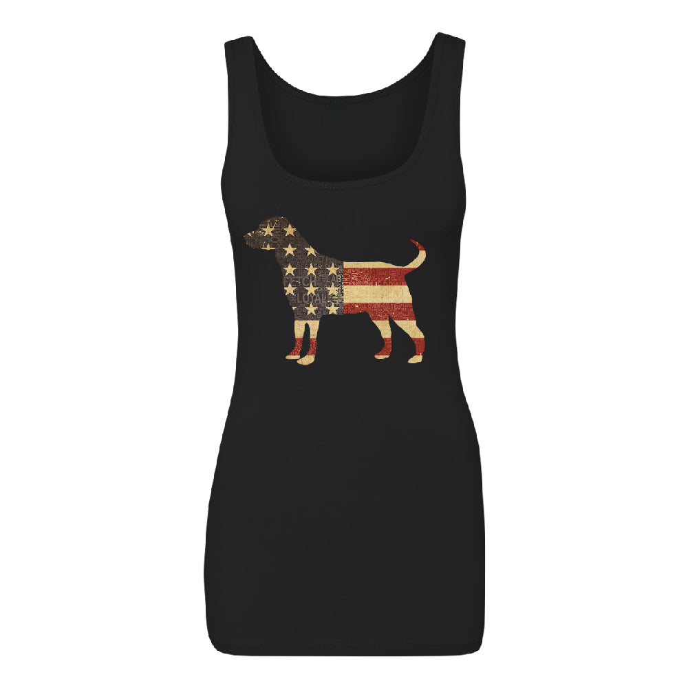 Patriotic American Flag Dog Silhouette Women's Tank Top 4th of July Shirt 