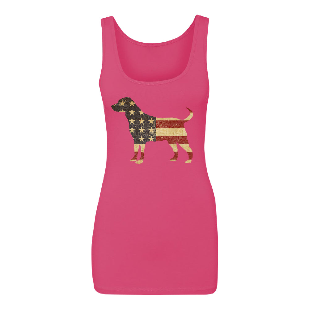 Patriotic American Flag Dog Silhouette Women's Tank Top 4th of July Shirt 