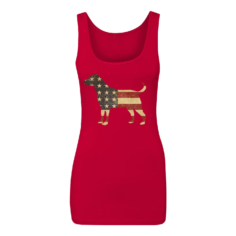 Patriotic American Flag Dog Silhouette Women's Tank Top 4th of July Shirt 