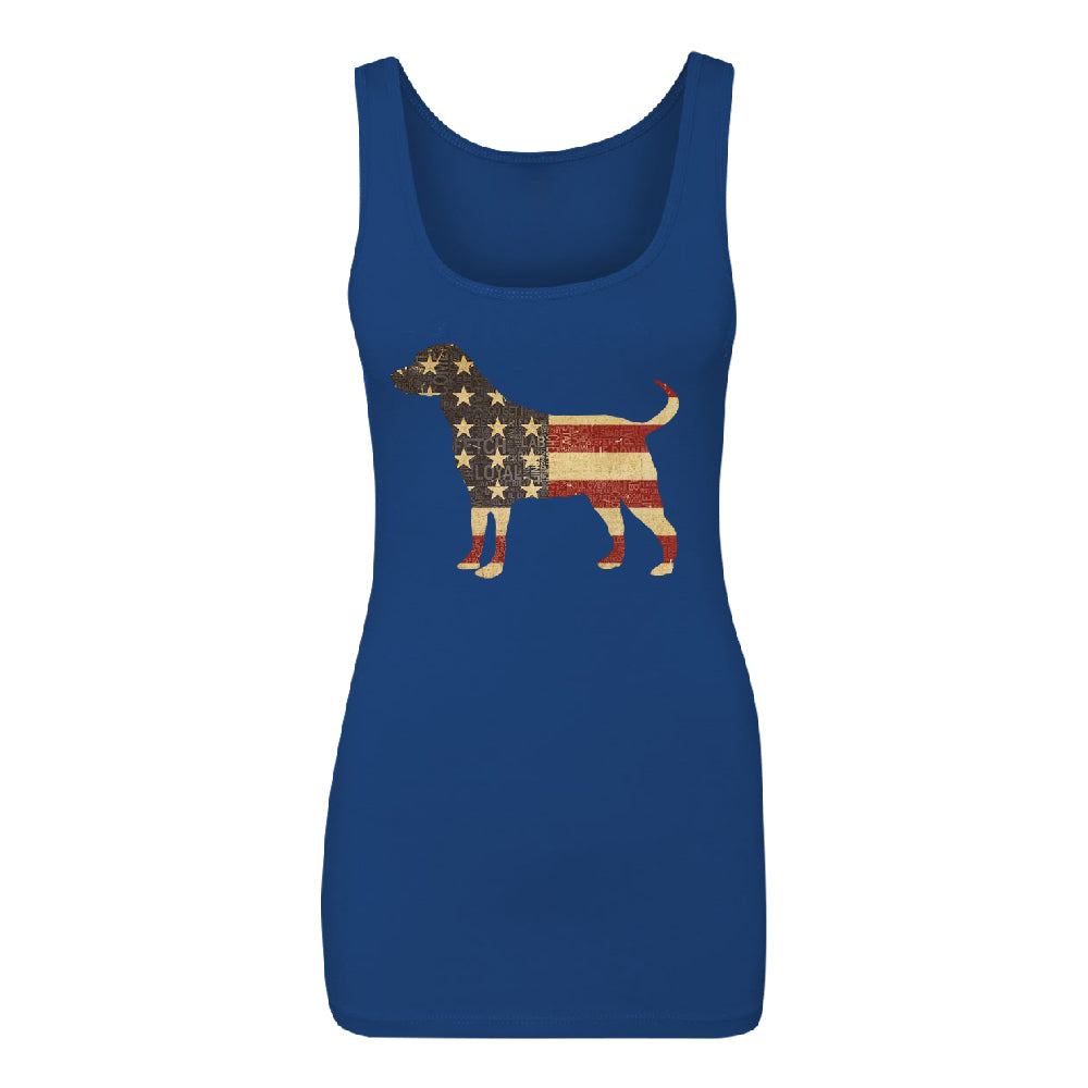 Patriotic American Flag Dog Silhouette Women's Tank Top 4th of July Shirt 