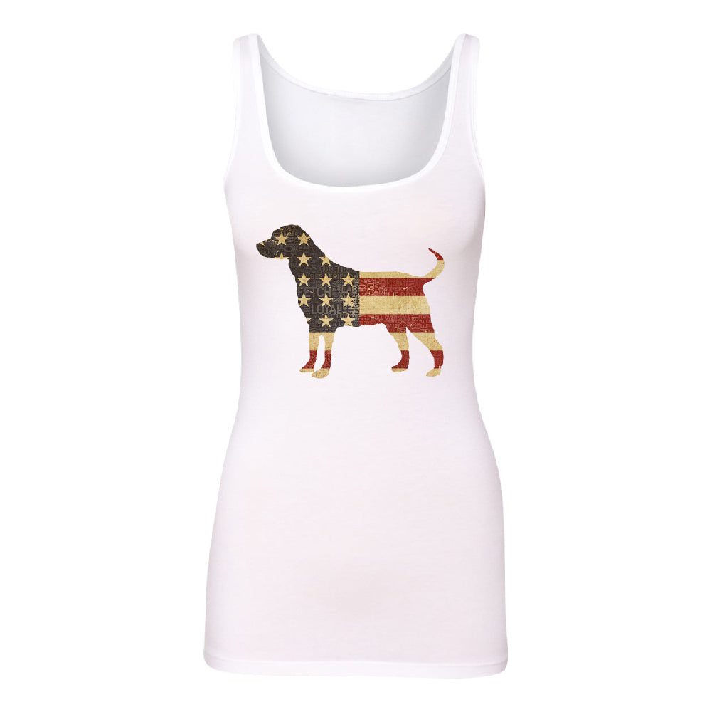 Patriotic American Flag Dog Silhouette Women's Tank Top 4th of July Shirt 