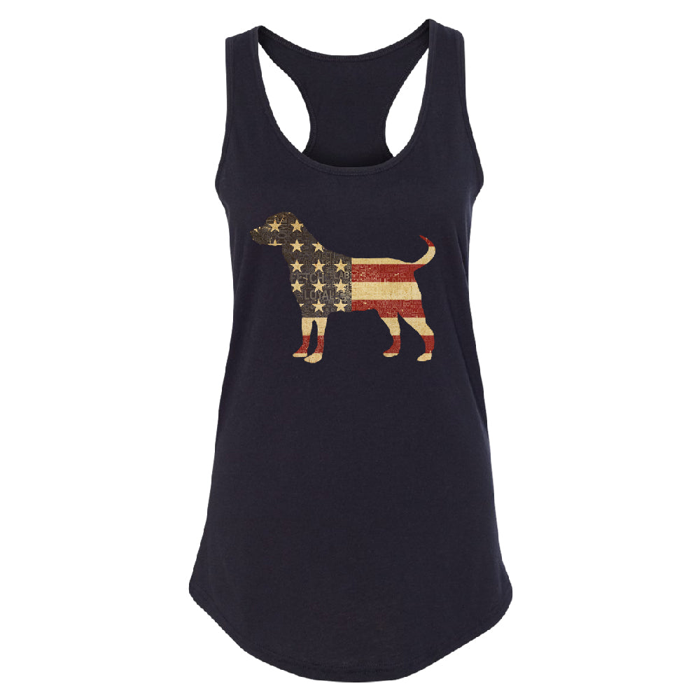 Patriotic American Flag Dog Silhouette Women's Racerback 4th of July Shirt 