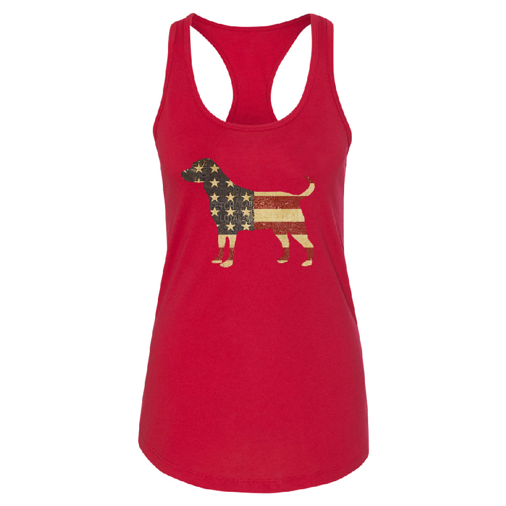 Patriotic American Flag Dog Silhouette Women's Racerback 4th of July Shirt 