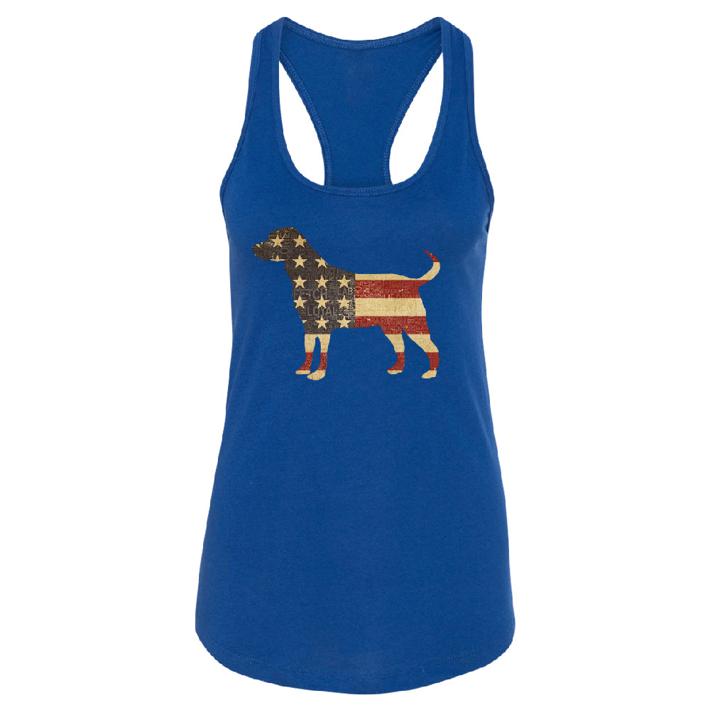 Patriotic American Flag Dog Silhouette Women's Racerback 4th of July Shirt 