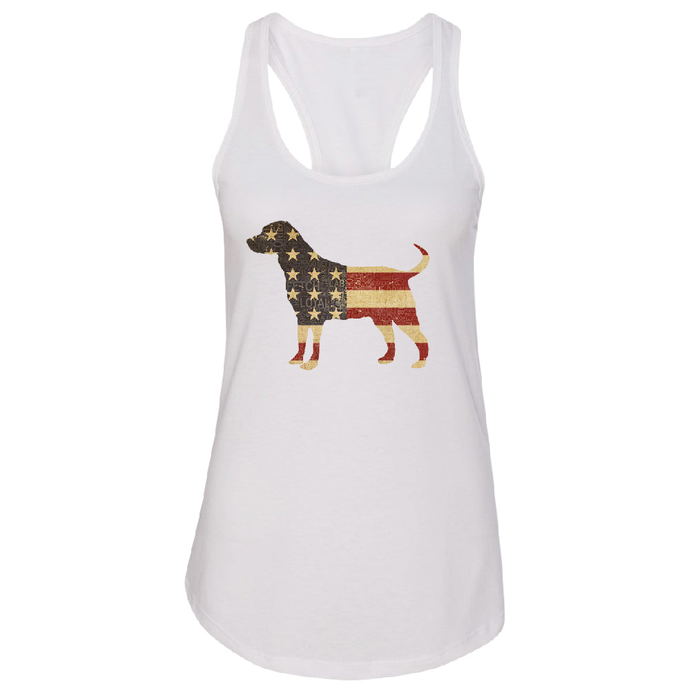 Patriotic American Flag Dog Silhouette Women's Racerback 4th of July Shirt 