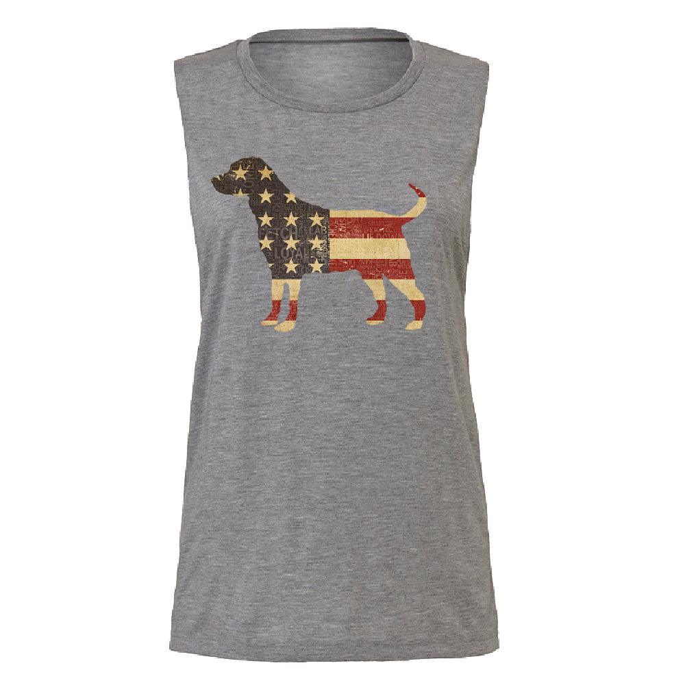 Patriotic American Flag Dog Silhouette Women's Muscle Tank 4th of July Tee 