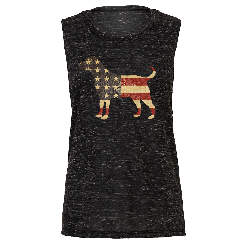 Patriotic American Flag Dog Silhouette Women's Muscle Tank 4th of July Tee 