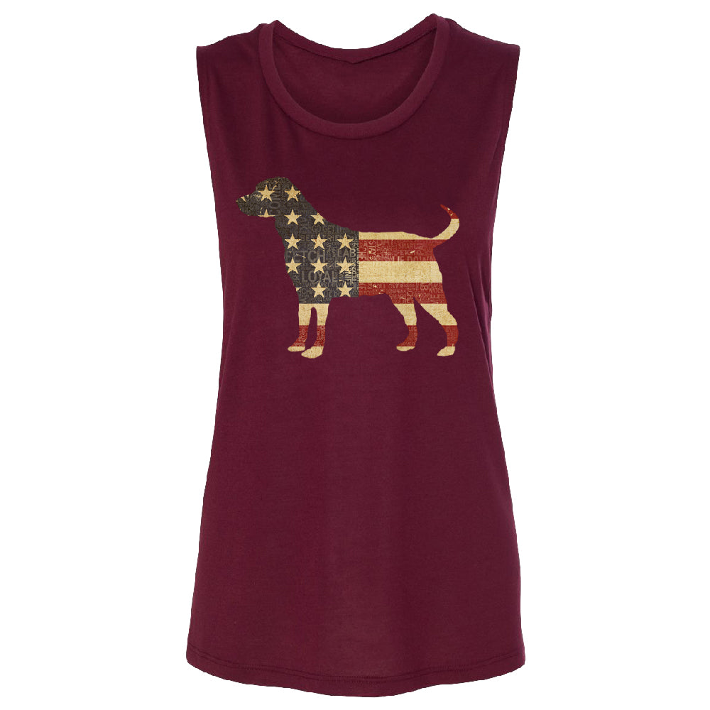 Patriotic American Flag Dog Silhouette Women's Muscle Tank 4th of July Tee 