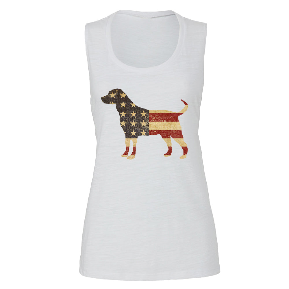 Patriotic American Flag Dog Silhouette Women's Muscle Tank 4th of July Tee 