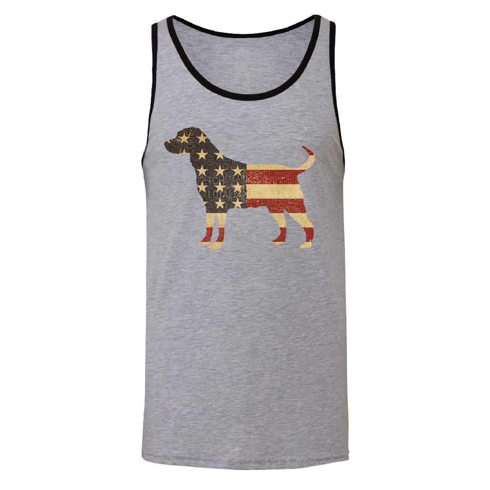 Patriotic American Flag Dog Silhouette Men's Tank Top 4th of July Shirt 