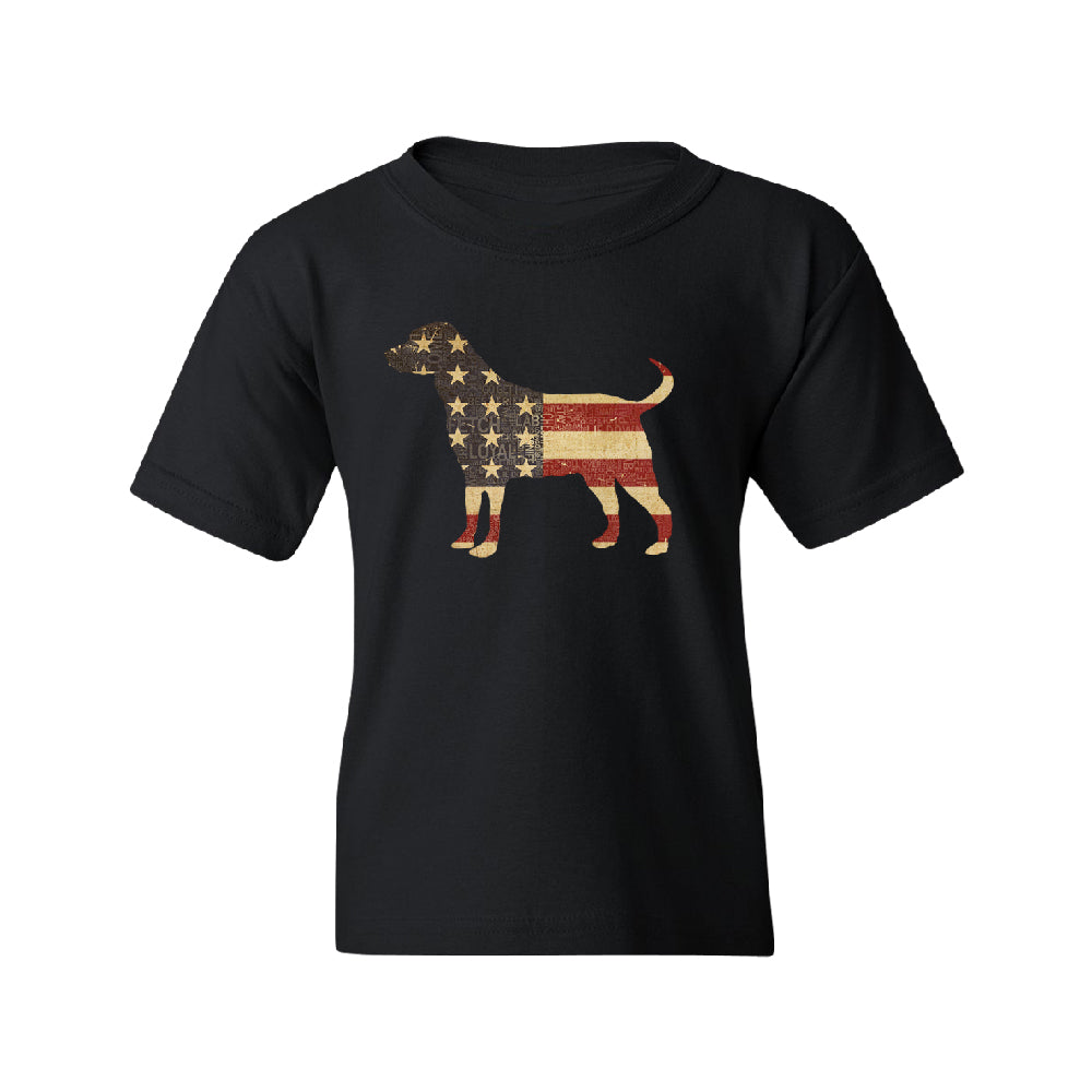 Patriotic American Flag Dog Silhouette Youth T-Shirt 