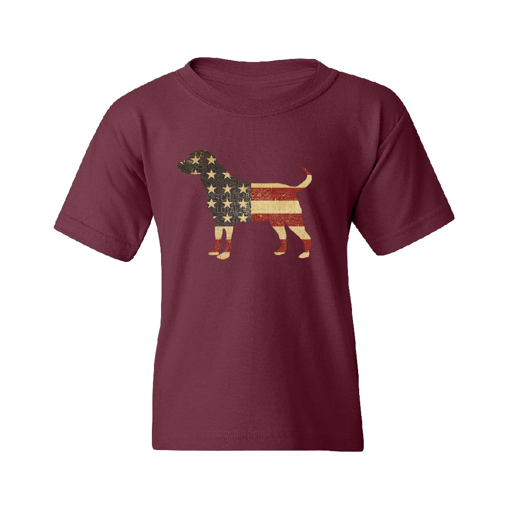 Patriotic American Flag Dog Silhouette Youth T-Shirt 