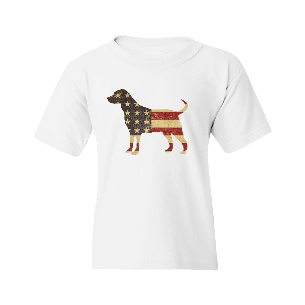 Patriotic American Flag Dog Silhouette Youth T-Shirt 