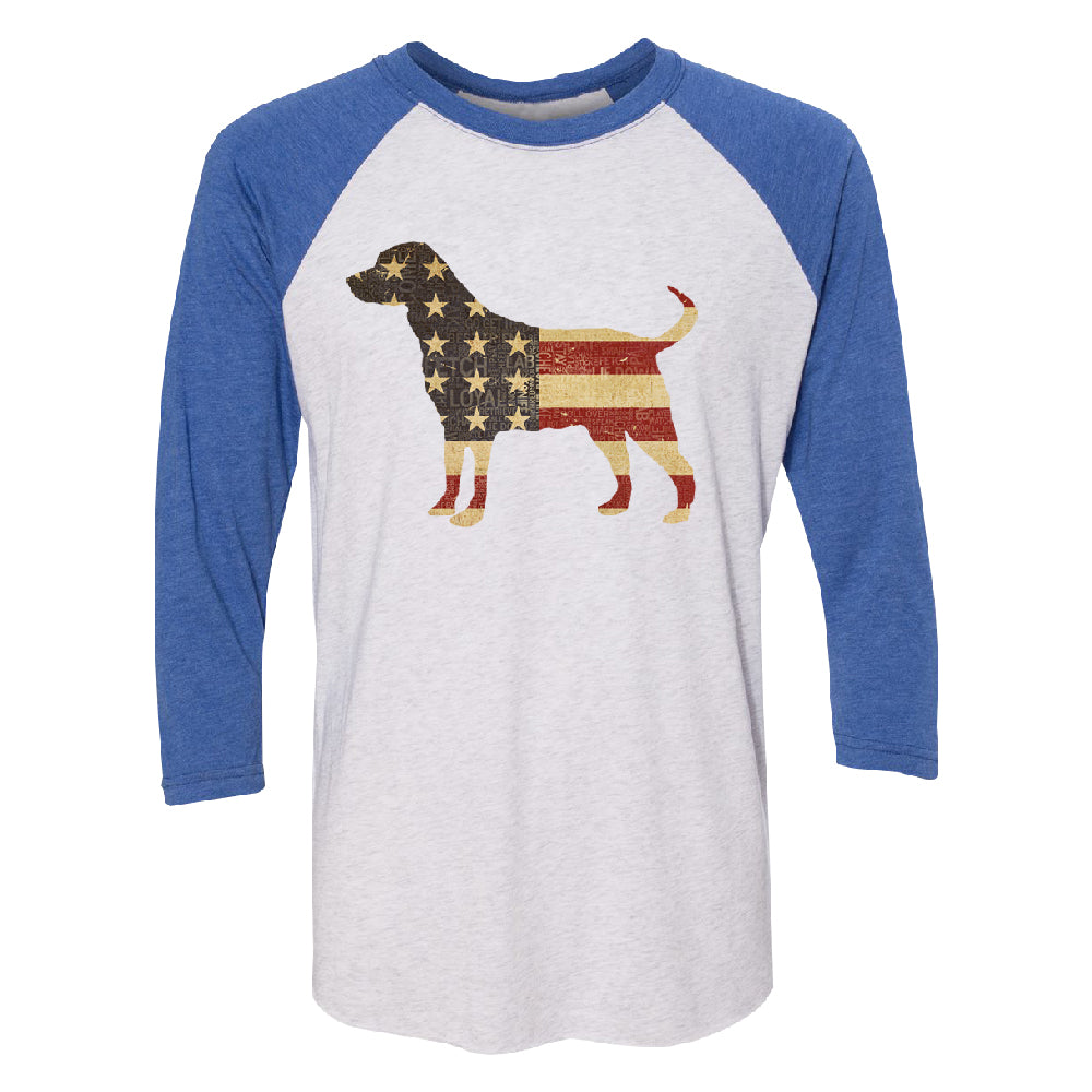 Patriotic American Flag Dog Silhouette 3/4 Raglan Tee 