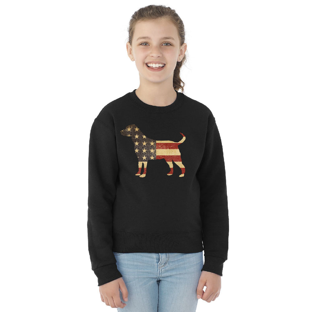 Patriotic American Flag Dog Silhouette Youth Crewneck 4th of July SweatShirt 