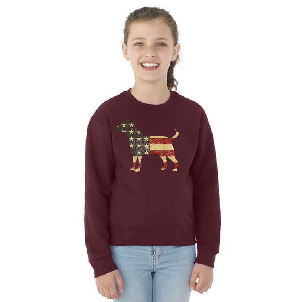 Patriotic American Flag Dog Silhouette Youth Crewneck 4th of July SweatShirt 