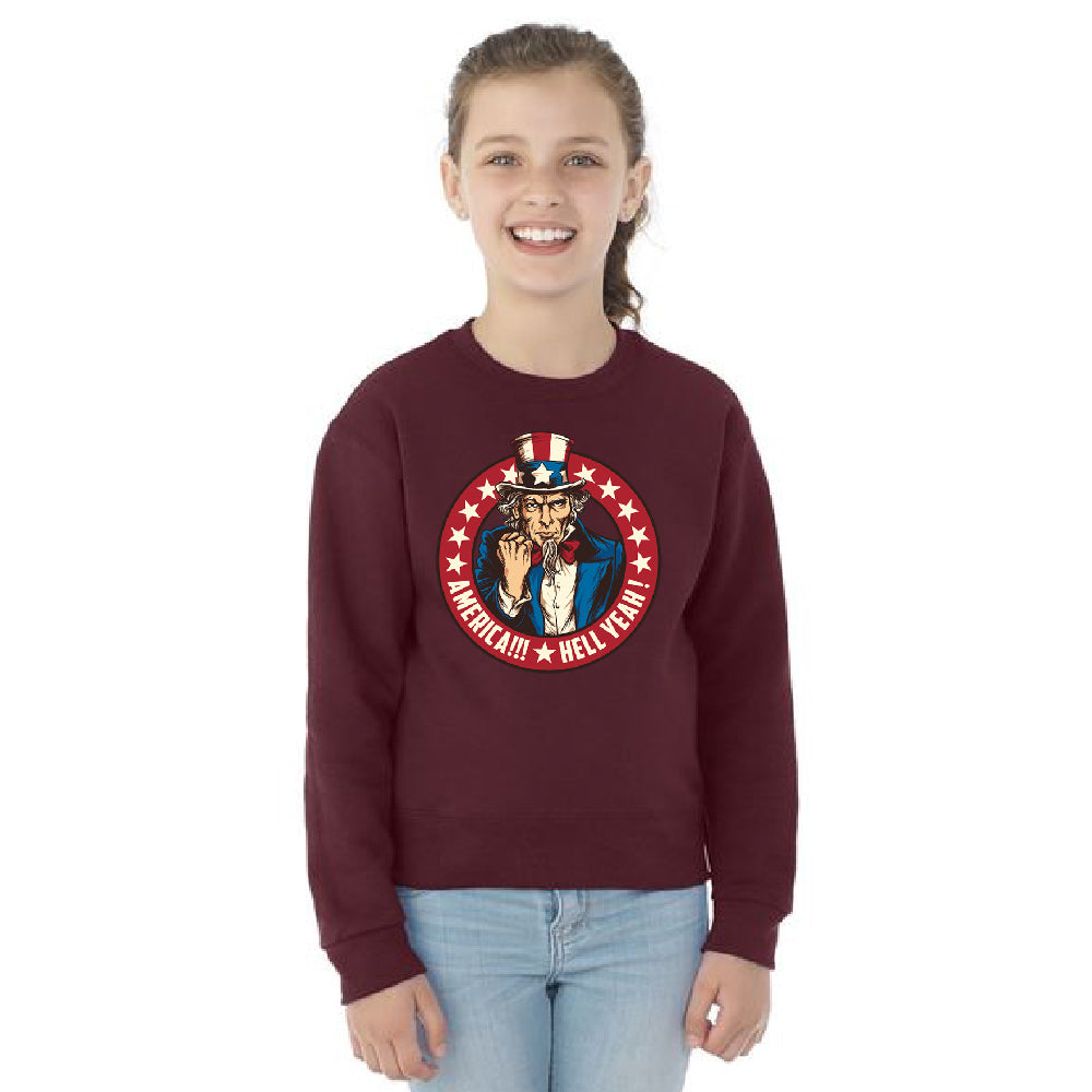 Patriotic America Hell Yeah Youth Crewneck America 4th of July USA SweatShirt 