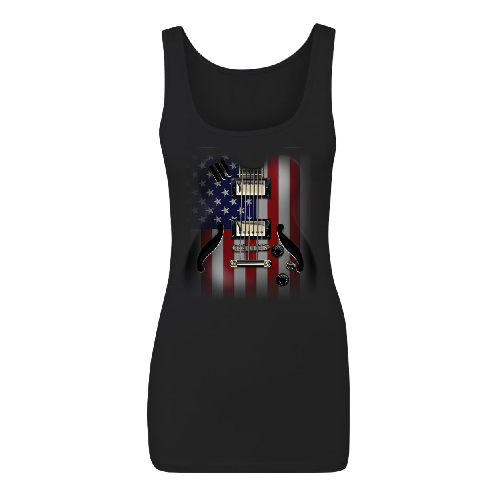 Patriotic American Flag Guitar Women's Tank Top 4th of July USA Shirt 