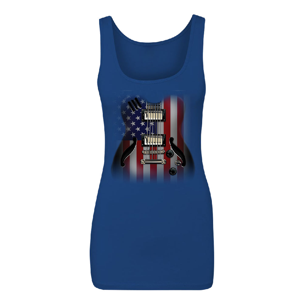 Patriotic American Flag Guitar Women's Tank Top 4th of July USA Shirt 