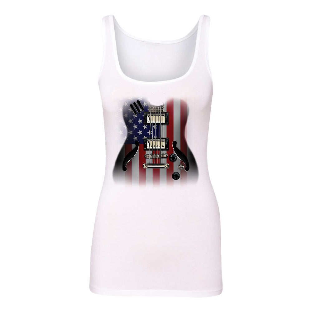 Patriotic American Flag Guitar Women's Tank Top 4th of July USA Shirt 