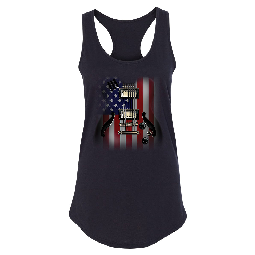 Patriotic American Flag Guitar Women's Racerback 4th of July USA Shirt 